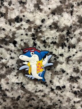 Cartoon Shark Pin with Yellow Floral Shirt and Red Sunglasses